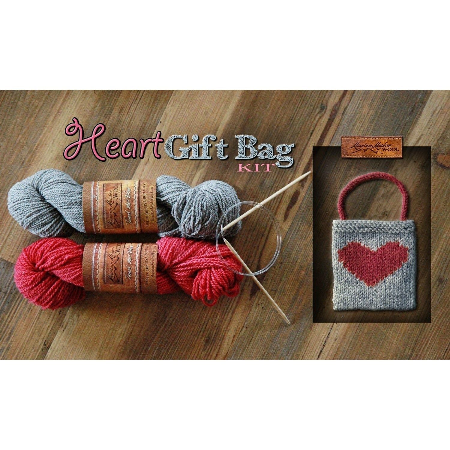 Heart Gift Bag MiniKnitting Kit Mountain Meadow Wool
